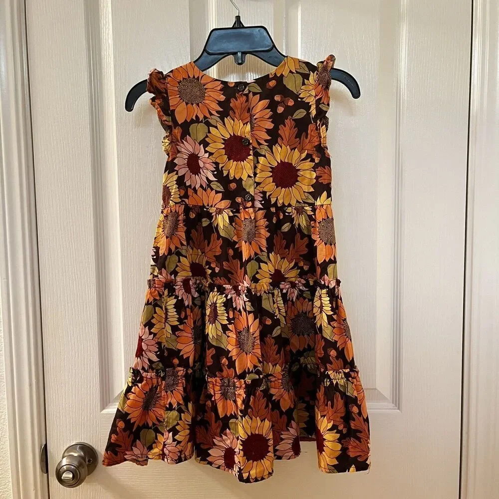 Gymboree Fall Autumn Floral Leaves Sunflower Dress Girls Size 6